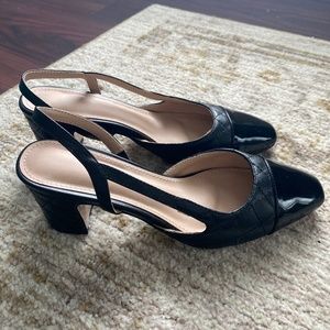 MIRAAZZURRA Slingback Patent Leather Black Quilted Heels